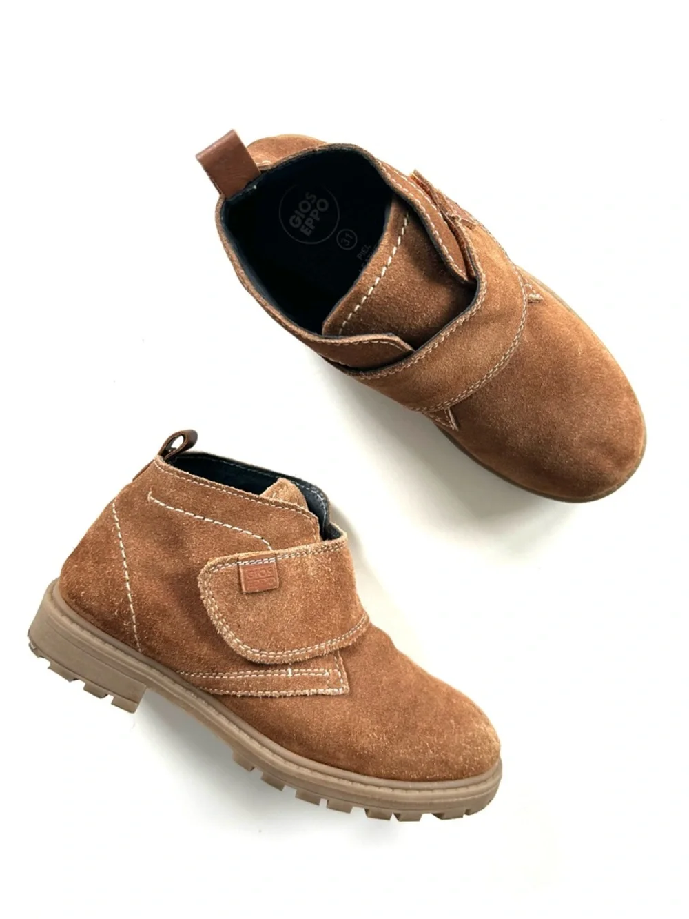 Gioseppo Tan Brown Genuine Leather Suede Wide Velcro Foot Strap Chukka Boots